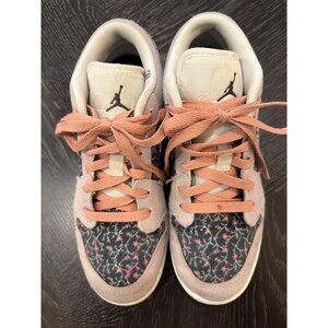 Air Jordan 1 Low SE GS "Floral" Canvas Sneakers US 6Y UK 5.5 EUR 38.5 Pink Black